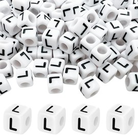 MIIIM 100pcs Pony Beads Letter L for Keychains Making, 6x6mm Large Hole Square Letter Beads for Bracelets Making, Alphabets, Numbers (White and Black)