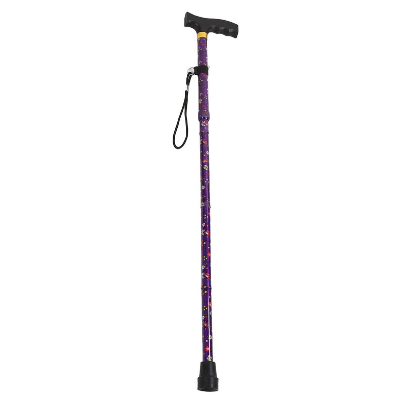 Folding Walking Cane T Handle Adjustable Height Print Folding Cane