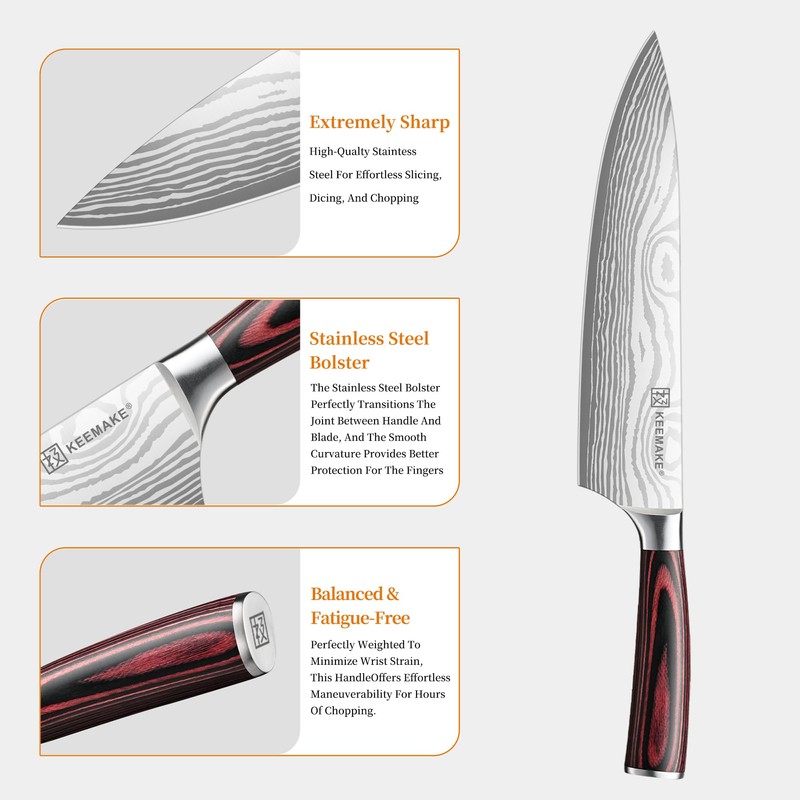 KEEMAKE Kitchen Knife Sets, 3 Pieces Professional Chef Knife Set
