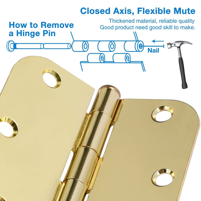 Rounded Door Hinges 3-1/2" x 3.5 inch, 5/8 Radius, Polished