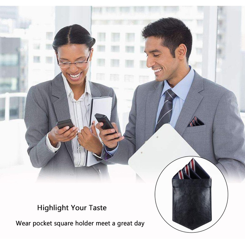 ONLVAN Pocket Square Holder Leather Slim Pocket Square Holder for
