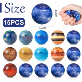 Pack of 15 Planet Mini Soft Balls, 6.3 cm Solar System Anti-Stress Ball, Mini Foam Stress Relief Balls, Stress Relief Toy, Anti Stress Toy Balls, Squeeze Balls for Children