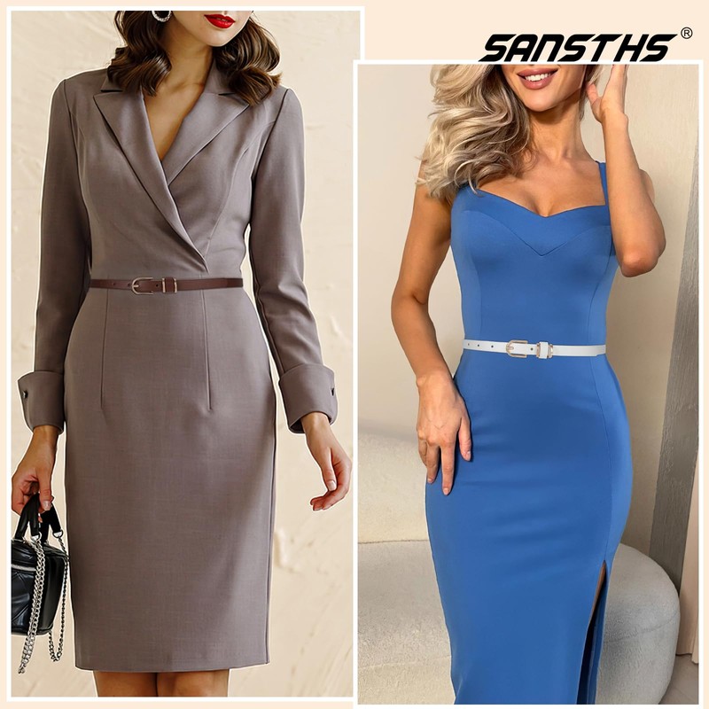 SANSTHS 4 Pack Women Thin Belts for Jeans Dresses Coats