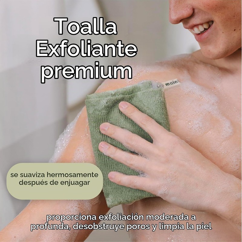 Toalla de Ducha Exfoliante MainBasics – Juego 3, Nailon Japonés,