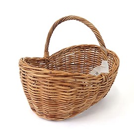 Boat basket with natural leather with nice flavor, Small Size 14.2 x 9.8 x Height 11.0 inches (36 x 25 x 28 cm), One handle shape that makes it easy to take with you to a picnic. Envelle Helk