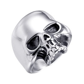 INRENG 316L Stainless Steel Men's Cool Skull Head Ring Punk New Jewelry Silver Size 7