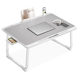 Laptop Desk for Bed, Laptop Bed Tray Table, Foldable Lap Tablet Table with Storage Drawer and Bookstand, Lap Desks Bed Trays for Sofa Couch Floor (Silver)