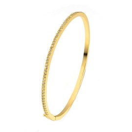 Gold Plated Cubic Zirconia Bangle Classic Bracelet (Golden, One size)