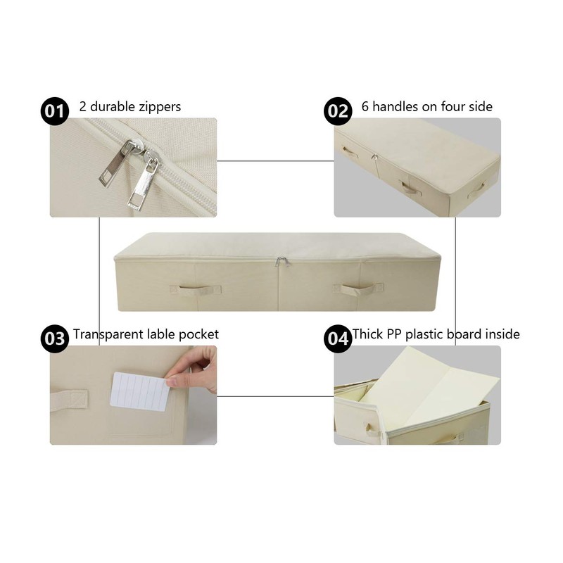 39.4" Folding Under Bed Storage Organizer Baskets for Closet, Bedding,Beige