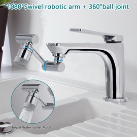 TIDYENDURE 1080°Swivel Faucet Extender, Sink Water Faucet Aerator Extension, 2-Flow Sprayer Faucet Head, Faucets Bubbler for Kitchen and Bathroom Sink Faucet, Tap Adjustment for Face Washing
