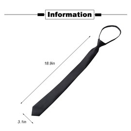 Black Clip Tie for Boy Clip-on Neckties Solid Uniform Pre-Tied Adjustable Neck Strap Tie for Wedding Graduation