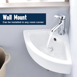 FAHKNS Corner Bathroom Sinks White Ceramic, 17"x 13" Triangle Shaped Sink Above Counter, Wall Mount Small Corner Sink for Bathrooms(Without Faucet and Drain Combo)