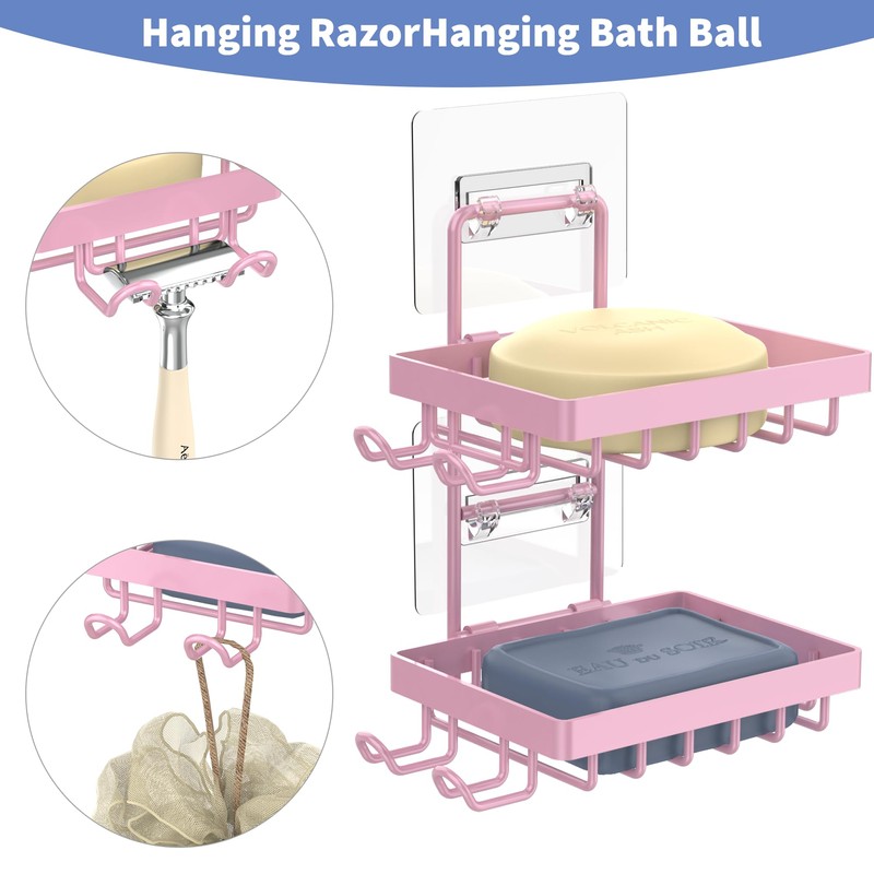 Moforoco Double Soap Bar Holder for Shower, No Drilling, 304