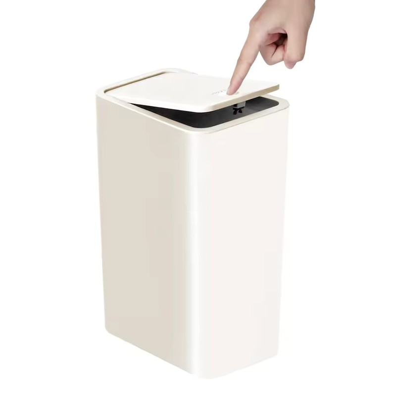 10L Slim Bathroom Trash Can with Press Top Lid, Black