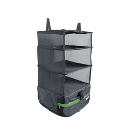 Stow-N-Go Travel Luggage Organizer – Portable Hanging Travel Shelves, Carry-On Closet Organizer, Hanging Packing Cubes, Collapsible Carry-On Organizer for Cruises & Hotels. Dark Gray - L