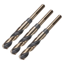 sourcing map 3pcs Reduced Shank Twist Drill Bits 15mm Black Nitride & Gold Titanium Coated High Speed Steel 4341 with 10mm Shank for Stainless Steel Alloy Metal Plastic Wood