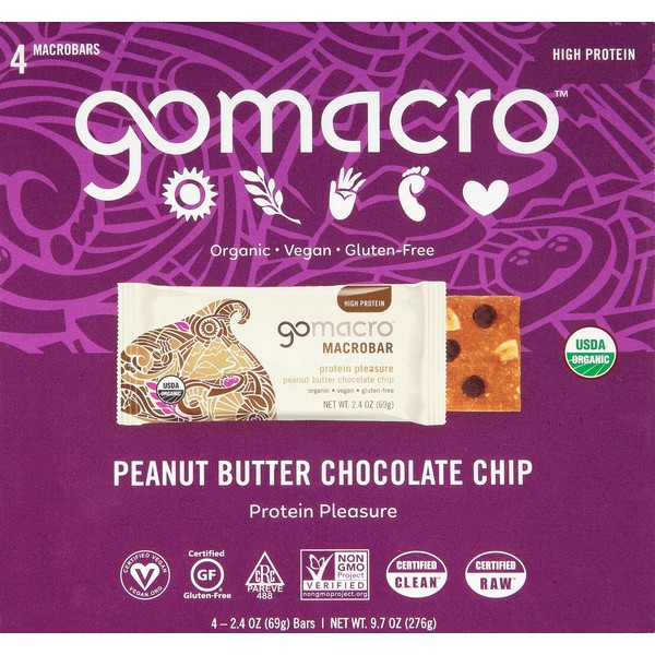 GoMacro Organic Peanut Butter Chocolate Chip Bars 4 Count, 9.7 OZ