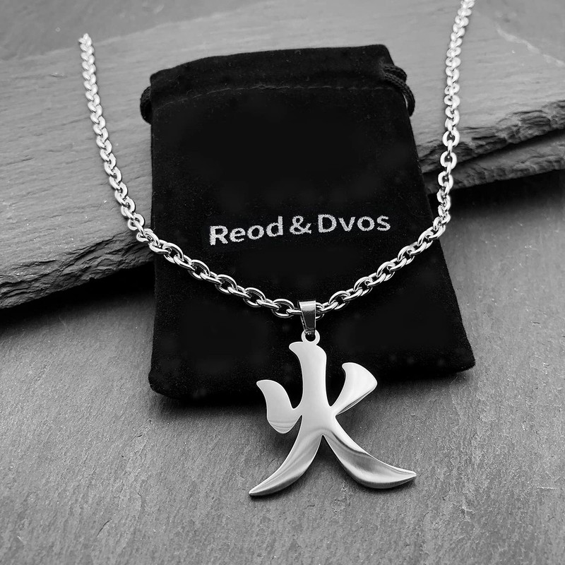 Wchama Fire Kanji Elements Necklaces for Japanese Stainless Steel Pendant