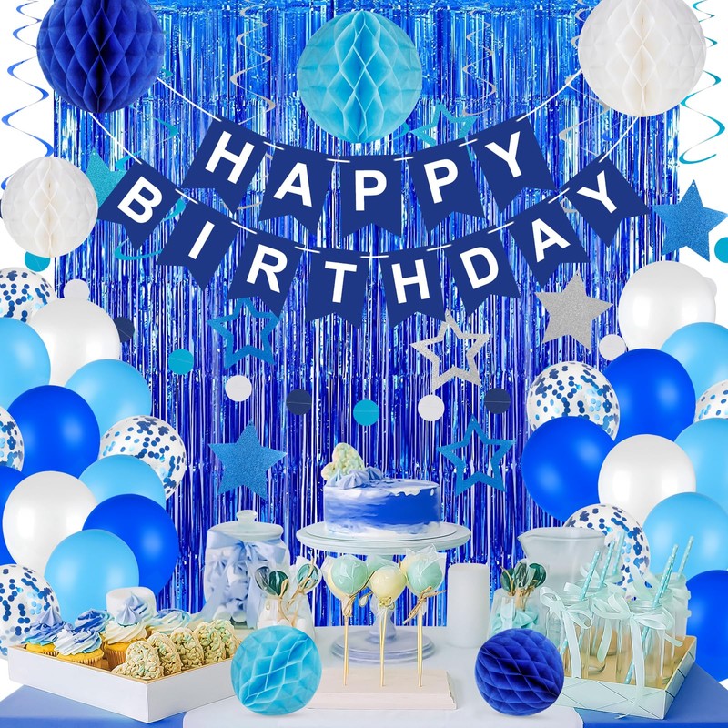Bublonics Blue Birthday Decorations with 40pcs Blue Balloons White Clear