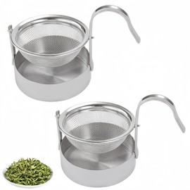 Alihoo Tea Strainer, Pack of 2 Rotating Tea Strainer Tea Filter with Hook and Cup Base, Tea Infuser 304 Stainless Steel Tea Strainer for Loose Tea
