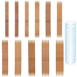Coopay Bamboo Knitting Needles Set, 13 cm Double Tips with Needle Gauge, 55 Pieces Straight Needle Set 2.0-5.0 mm, Short Needles for Socks Knitting, Charring