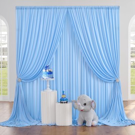 20ft × 8ft Wrinkle Free Baby Blue Backdrop Curtain for Boy Birthday Party, 4 Panels 5×8ft Soft Silky Polyester Blue Photo Backdrop Drapes for Baby Shower Gender Reveal Wedding Photography