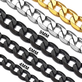 Suplight Stainless Steel Cuban Link Chain for Men, Women Black, 6mm Thick Curb Chain Necklace, Black Plated Link Chain Necklace 20 inch
