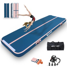 AKSPORT Air Mat Tumble Track 10ft 13ft 16ft 20ft Gymnastics Tumbling Mat Inflatable Tumble Track with Electric Air Pump for Home Use/Tumble/Gym/Training/Cheerleading (navy and pink, 13ftx3.3ftx0.33ft)