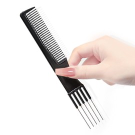 Beautifultracy 2 Packs Rat Tail Comb Teasing Comb with Metal Pick Combs for Women Hair Styling (Black)