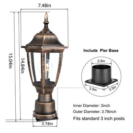 FUDESY Outdoor Post Lights, Electric Exterior Lamp Post Light Fixture with Pier Mount Base, LED Bulb Included, Anti Corrosion Plastic Materials, 2-Pack Pole Lanterns for Garden, Patio, Pathway