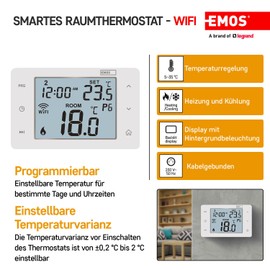 EMOS GoSmart - Smart Home Room Thermostat with App - WiFi - IP Thermostat for Heating and Cooling Systems - Energy Saving - Tuya, Google Assistant and Alexa Compatible - White