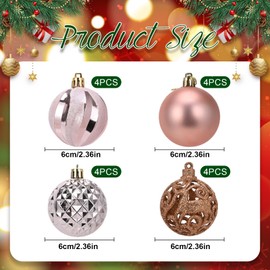 FILOEEX 16pcs Christmas Baubles Rose Pink Gold Christmas Tree Baubles Set 6cm Shatterproof Christmas Ball Ornament Xmas Tree Hanging Ball Decorations for Christmas Holiday Party Xmas