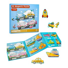 Magnetic Puzzles for Toddlers 1-3, Travel Puzzles Games for Kids Ages 1 2 3 4 5, Traffic Car Activities Toy Jigsaw Puzzles Book for Boys & Girls 3-5 2-4, Learning Magnet Gift for Road Trip (Vehicle)