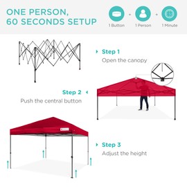 Best Choice Products 10x10ft 1-Person Setup Pop Up Canopy Tent Instant Portable Shelter w/ 1-Button Push, Case, 4 Weight Bags - Red