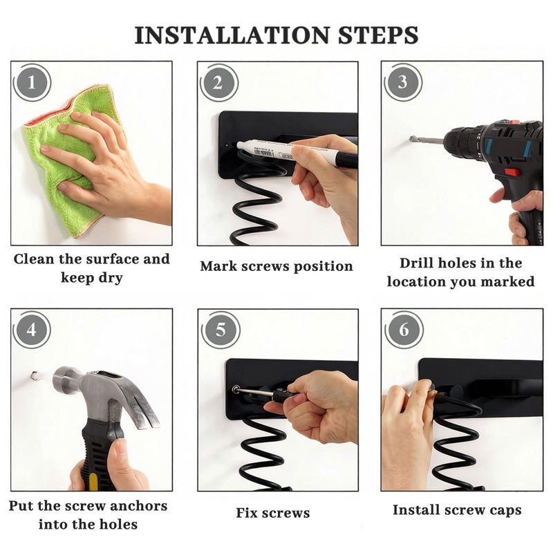 Hair Dryer Holder, 3 in 1 Curling Iron Holder &