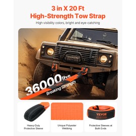 VEVOR Heavy Duty Tow Strap Recovery Kit 3 in x 20 ft (MBS-36,000 lbs) Tree Saver Winch Strap, Triple Reinforced Loop & Protective Sleeves & Storage Bag, 3/4" D-Ring Shackles, for Truck Jeep SUV ATV