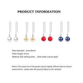 Bellitia Jewelry Red Fresh Water Pearl Long Tassel Dangle Earrings, 925 Sterling Silver Drop Threader Earrings Jewelry for Women, Tassel Chain Pull Through Earrings, 8MM