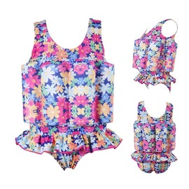 IBTOM CASTLE Kids Baby One Piece Swimsuit Toddler Swimsuit with 8 Removable Buoyancy Sticks Swim Vest Swimwear Bathing Suit for Boys and Girls Flower 2-3T