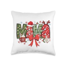 Mama Christmas Coquette Bow Santa Hat Xmas Tree Mommy Outfit Throw Pillow