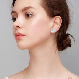 Cat Dog Earrings 925 Sterling Silver Moonstone Heart Stud Earrings Hypoallergenic Cute Animal Cat Dog Friendship Earrings Moonstone Jewelry for Sisters Friends, Sterling Silver, Moonstone