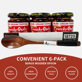 S&B Chili Oil With Crunchhy Garlic 3.9oz Pack of 6 Bundle with FREE KC Commerce Wodden Spoon (3.9oz Pack of 6 Spicy)