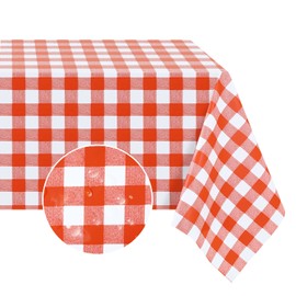 Romanstile Rectangle PVC Table Cloth Gingham Checkered Tablecloths Wipeable Plastic Tablecloth Waterproof for Christmas Party Birthday Picnic dining,Gingham fabric,Summer 55x78 inch, Red and White