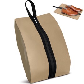 Shoe Bags for Travel, Waterproof Oxford Fabric, Zippered Shoe Storage Organiser with Handle, Lightweight Dustproof Shoe Pouch for Trainers, Gym, Business Trip, 16.5 x 9.8 Inches (Shoe Bag Khaki)