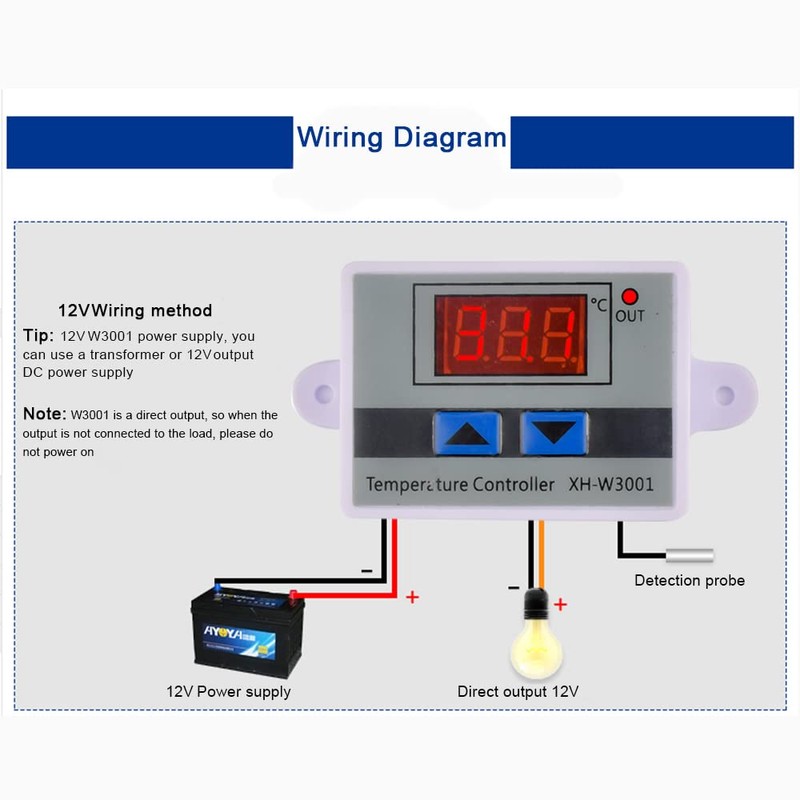 Diymore XH-W3001 Digital Temperature Controller with Sensor DC 12 V