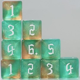 10 PC D6 dice 16mm Acrylic Dice Set for RPG MTG DND Dice Table Games and Board Games (Green+Coffee)