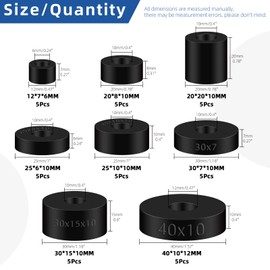 Glarks 40Pcs 8 Sizes Round Rubber Spacer Assortment Kit, Multi Purpose Black Round Neoprene Washers Anti Vibration Rubber Spacer Bushings for Electrical Repair and Home Car Accessories