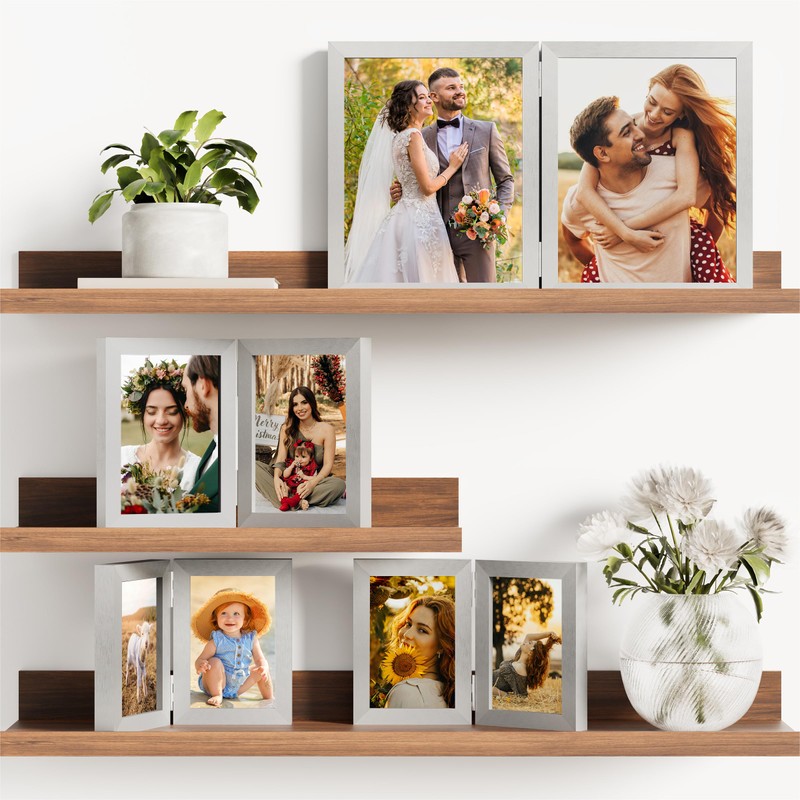 decorUhome Double 8x10 Picture Frame Vertical, Engineered Wood Bifold Photo