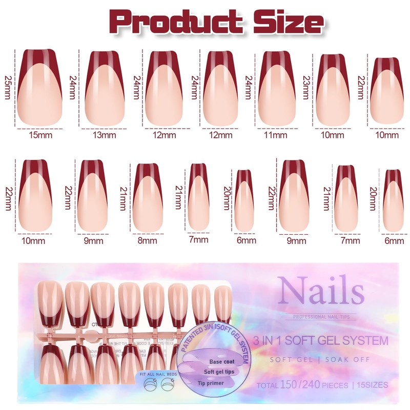 JSRQT French Nails 150 Pieces False Tip 5 Color Tip