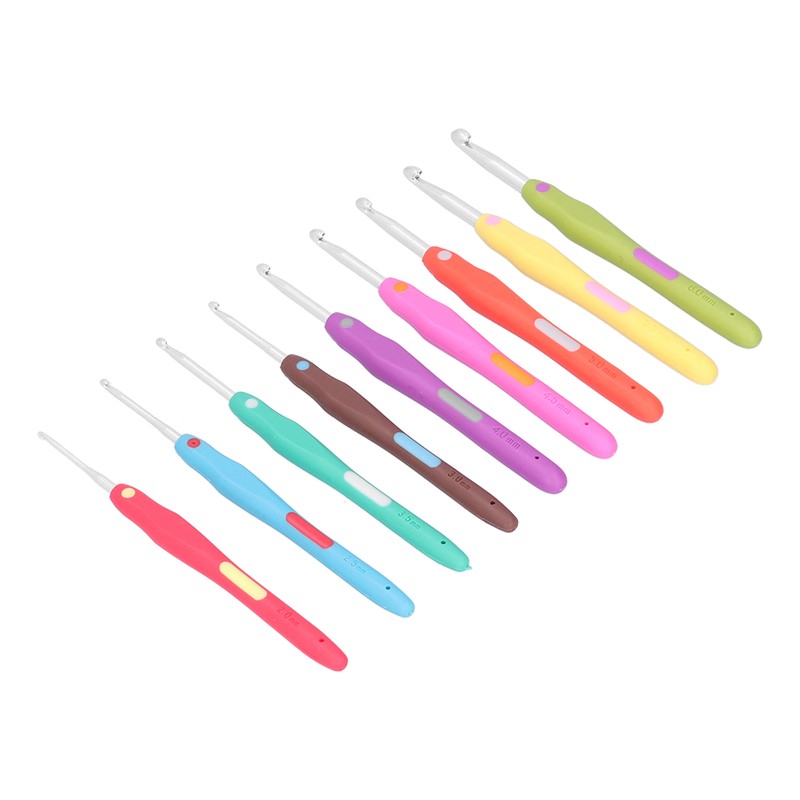 9Pcs Crochet Hooks TPR Ergonomic Soft Handle Easy Identification Wide
