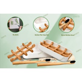 EDARTO 2 x Sustainable Eco Friendly Natural Bamboo Wood Soap Dish with Bamboo Fibre Draining Tray + 2 x Soap Bags / 100% Natural Sisal for Body Scrub
